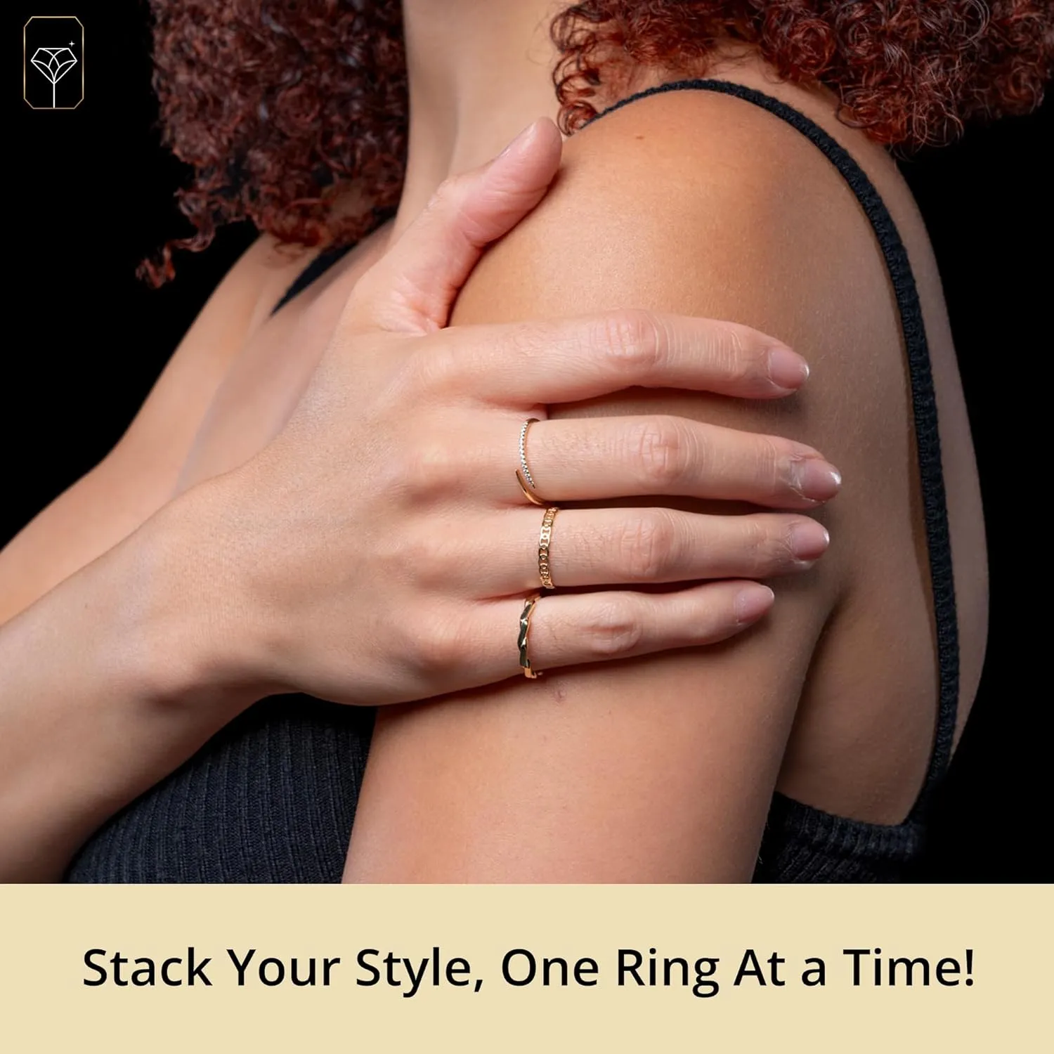 MAX   STONE 14K Yellow Gold Chain Link for Women | Hypoallergenic & Anti-Tarnishing Solid Gold Ring Bands | Stackable Real Gold Ring in Size 6 to 8