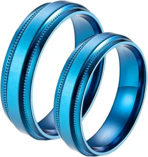Men Simple Rings, Stainless Steel Rings Blue Ring 6mm Comfort Fit Rings for Men and Women