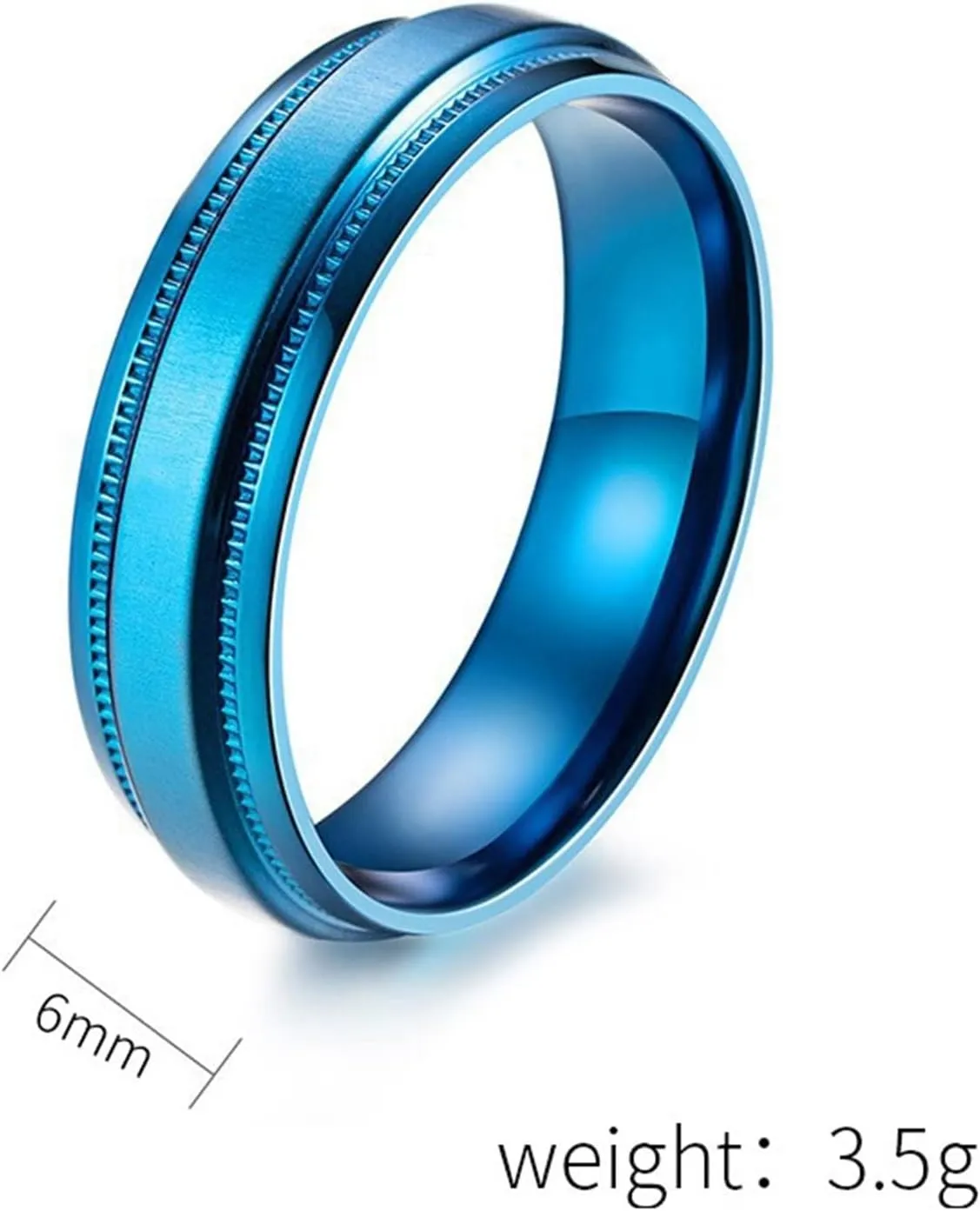 Men Simple Rings, Stainless Steel Rings Blue Ring 6mm Comfort Fit Rings for Men and Women