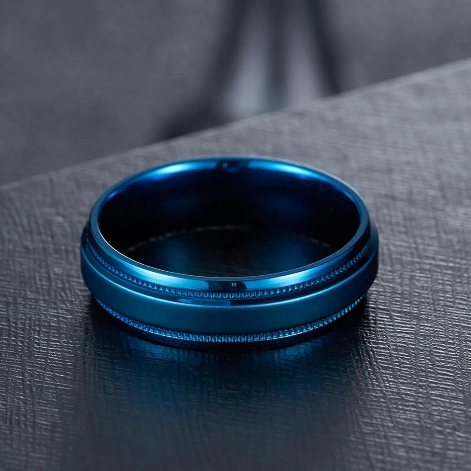 Men Simple Rings, Stainless Steel Rings Blue Ring 6mm Comfort Fit Rings for Men and Women