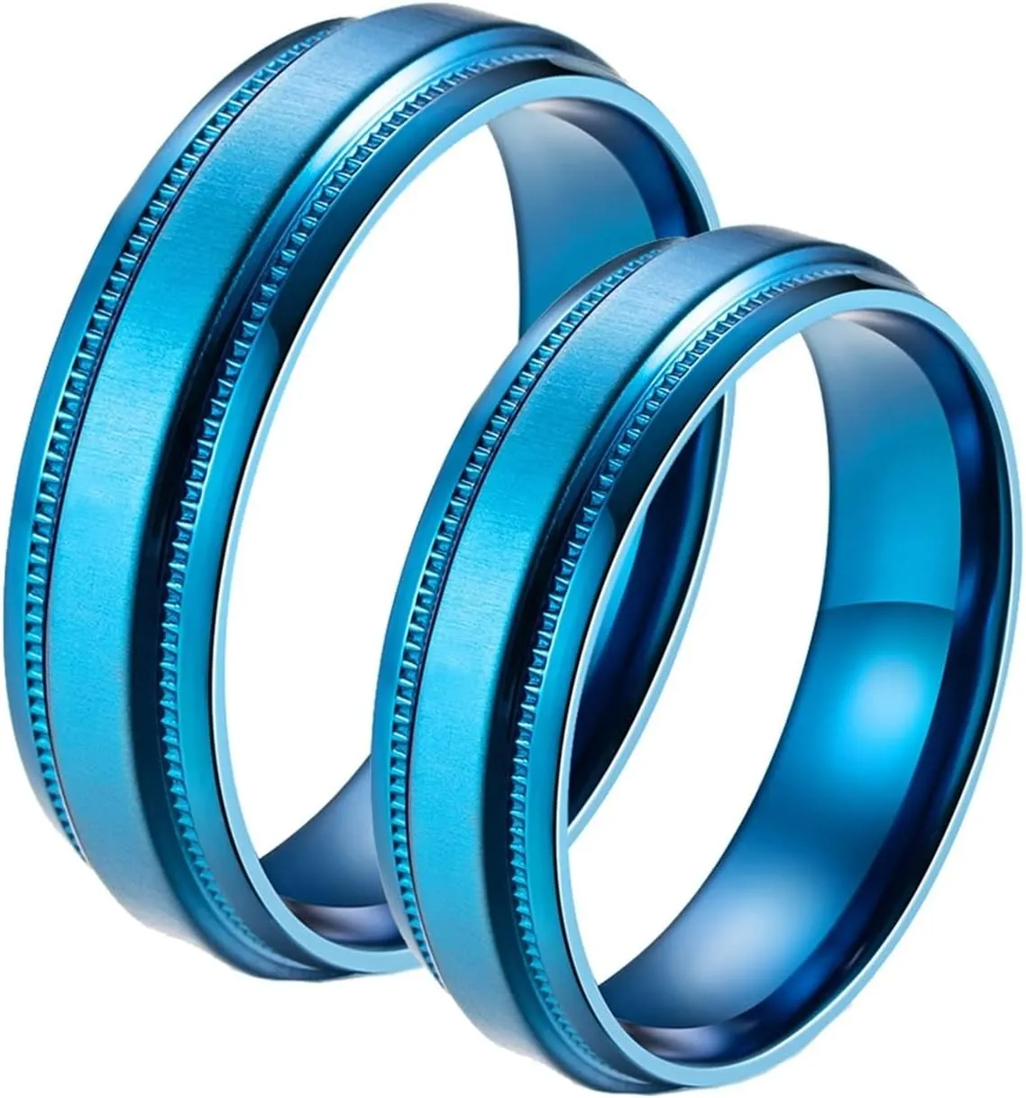 Men Simple Rings, Stainless Steel Rings Blue Ring 6mm Comfort Fit Rings for Men and Women