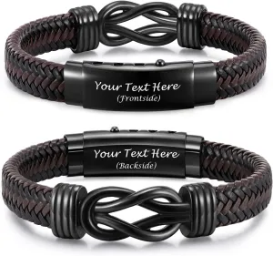 Men's Bracelets Gifts for Men - Brown Braided Leather Infinity Knot Bracelets Engraved Love Massage for Son Man Husband Boyfriend, Personalized Mens Bracelets Jewelry Gift for Birthday Christmas