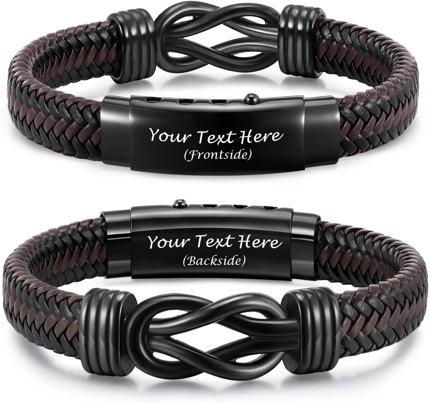 Men's Bracelets Gifts for Men - Brown Braided Leather Infinity Knot Bracelets Engraved Love Massage for Son Man Husband Boyfriend, Personalized Mens Bracelets Jewelry Gift for Birthday Christmas