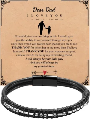Mens Bracelets Men Morse Code Bracelet Father Dad Husband Son Grandson Brother Boyfriend Father'S Day Birthday Graduation Valentines Day Anniversary Christmas Leather Cuff Bangle I Love You Jewelry Gift for Man Him