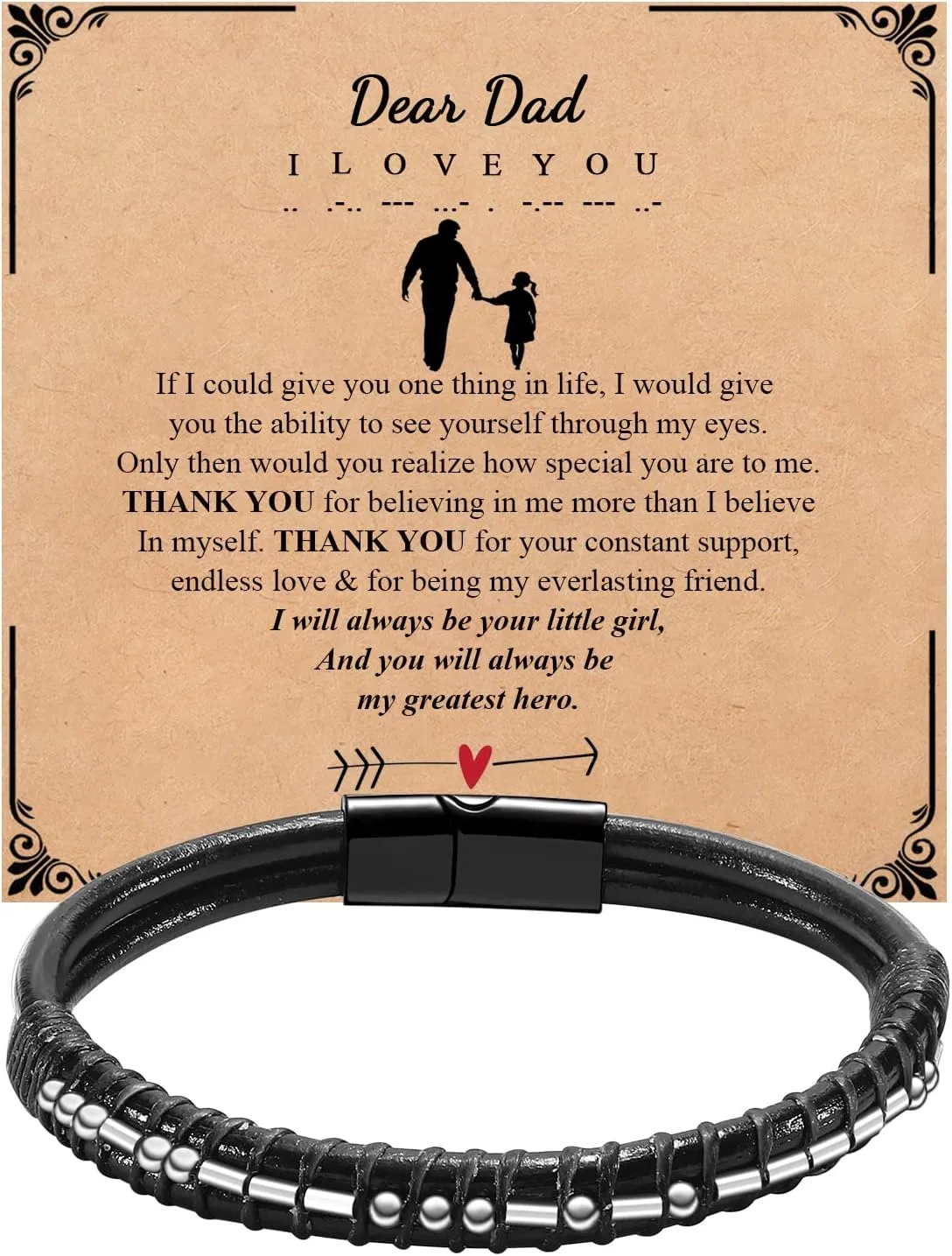Mens Bracelets Men Morse Code Bracelet Father Dad Husband Son Grandson Brother Boyfriend Father'S Day Birthday Graduation Valentines Day Anniversary Christmas Leather Cuff Bangle I Love You Jewelry Gift for Man Him