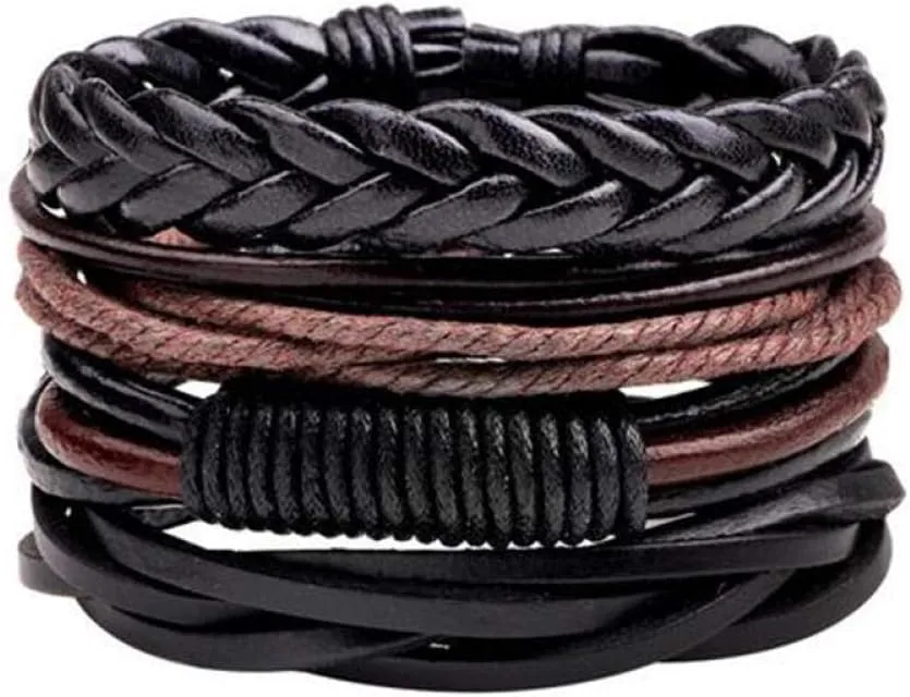 Mens Bracelets Rope Leather Bracelets For Men 4-6Pc Multilayer Leather Bracelet Men'S Fashion Braided Bracelet-C