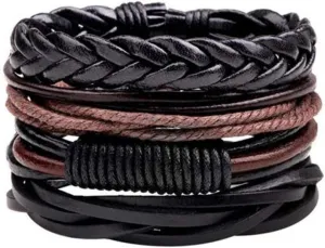Mens Bracelets Rope Leather Bracelets For Men 4-6Pc Multilayer Leather Bracelet Men'S Fashion Braided Bracelet-C