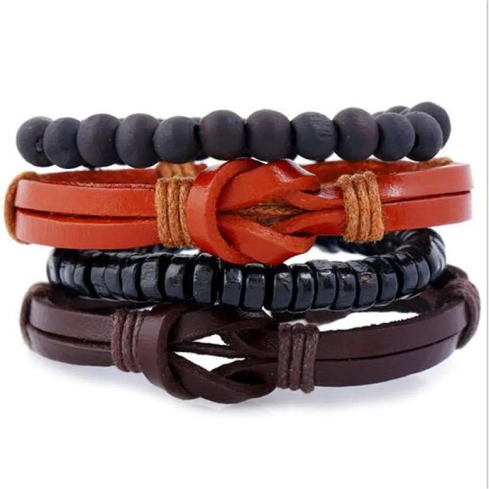 Mens Bracelets Rope Leather Bracelets For Men 4-6Pc Multilayer Leather Bracelet Men'S Fashion Braided Bracelet-R