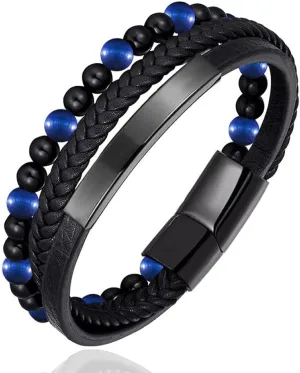 Mens Bracelets Rope Leather Bracelets For Men Men'S Titanium Steel Bracelet Black Leather Woven Anchor Stainless Steel Leather Bracelet-6Y