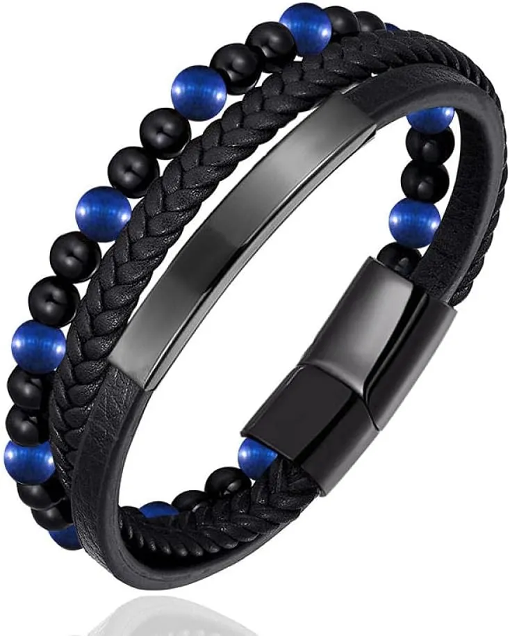 Mens Bracelets Rope Leather Bracelets For Men Men'S Titanium Steel Bracelet Black Leather Woven Anchor Stainless Steel Leather Bracelet-6Y