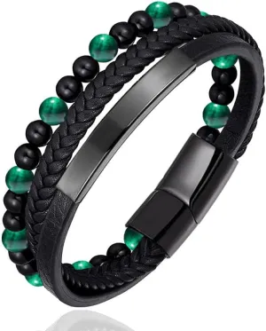 Mens Bracelets Rope Leather Bracelets For Men Men'S Titanium Steel Bracelet Black Leather Woven Anchor Stainless Steel Leather Bracelet-9O