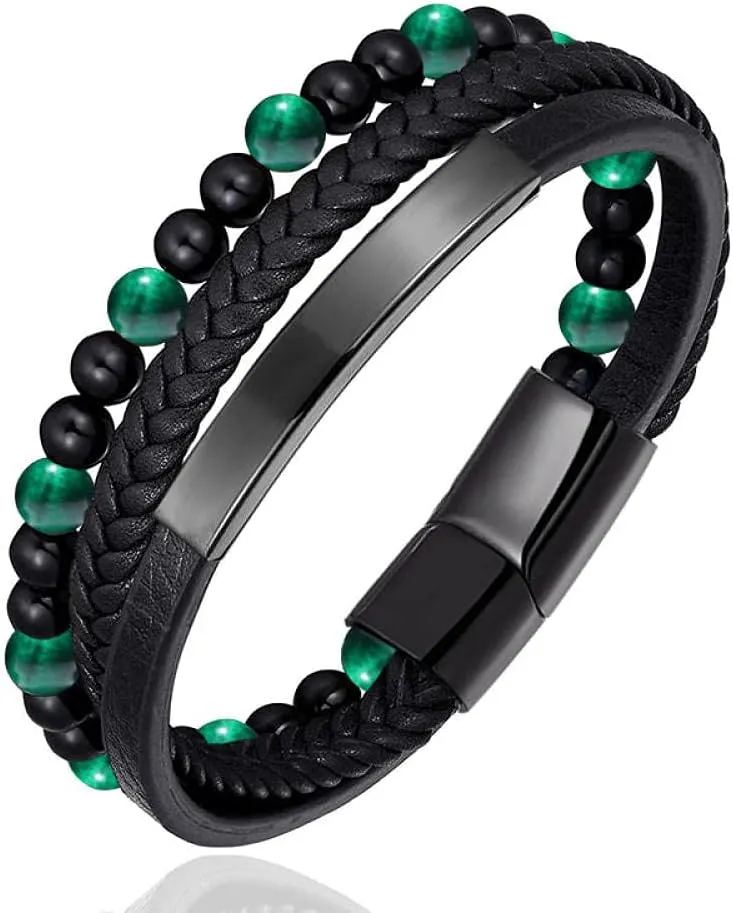Mens Bracelets Rope Leather Bracelets For Men Men'S Titanium Steel Bracelet Black Leather Woven Anchor Stainless Steel Leather Bracelet-9O