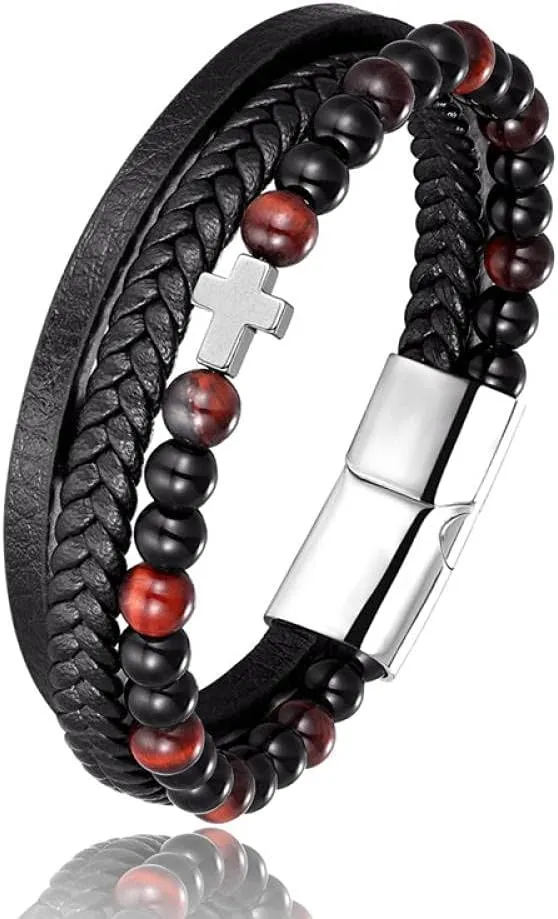 Mens Bracelets Rope Leather Bracelets For Men Men'S Titanium Steel Bracelet Black Leather Woven Anchor Stainless Steel Leather Bracelet-J