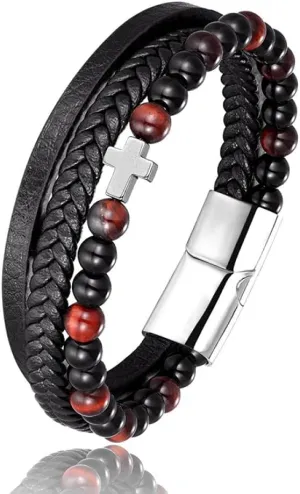 Mens Bracelets Rope Leather Bracelets For Men Men'S Titanium Steel Bracelet Black Leather Woven Anchor Stainless Steel Leather Bracelet-J