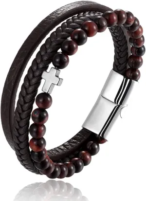 Mens Bracelets Rope Leather Bracelets For Men Men'S Titanium Steel Bracelet Black Leather Woven Anchor Stainless Steel Leather Bracelet-V
