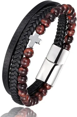 Mens Bracelets Rope Leather Bracelets For Men Men'S Titanium Steel Bracelet Black Leather Woven Anchor Stainless Steel Leather Bracelet-Z