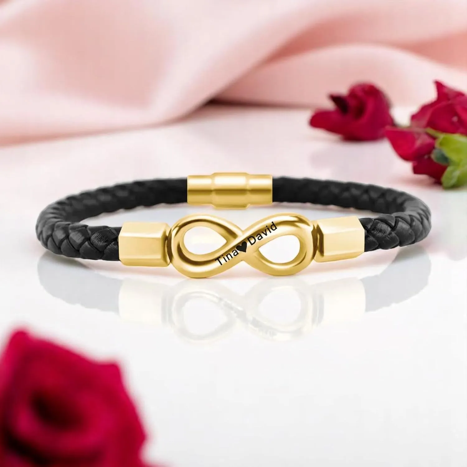 Men's Infinity Leather Bracelet Personalised Engraved Text Bracelets Custom Name Bracelets Braided Leather Cord Bracelet for Father's Day