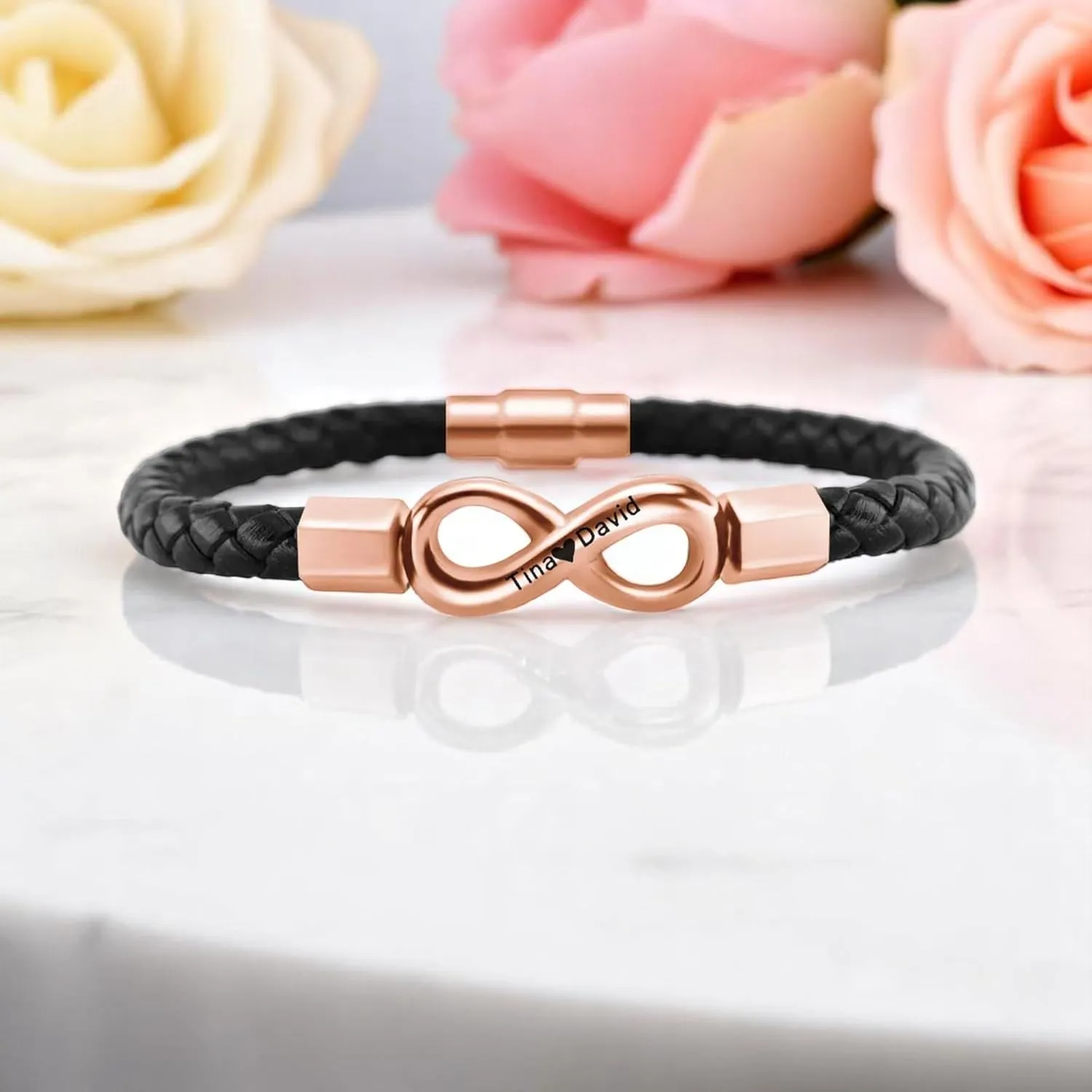 Men's Infinity Leather Bracelet Personalised Engraved Text Bracelets Custom Name Bracelets Braided Leather Cord Bracelet for Father's Day