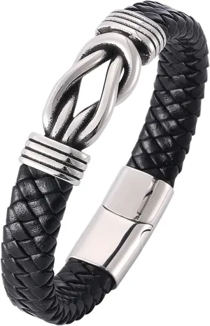 Mens Leather Bracelets, Black Gothic Charm Bracelet, Buckle Braided Friendship Bracelets for Brother