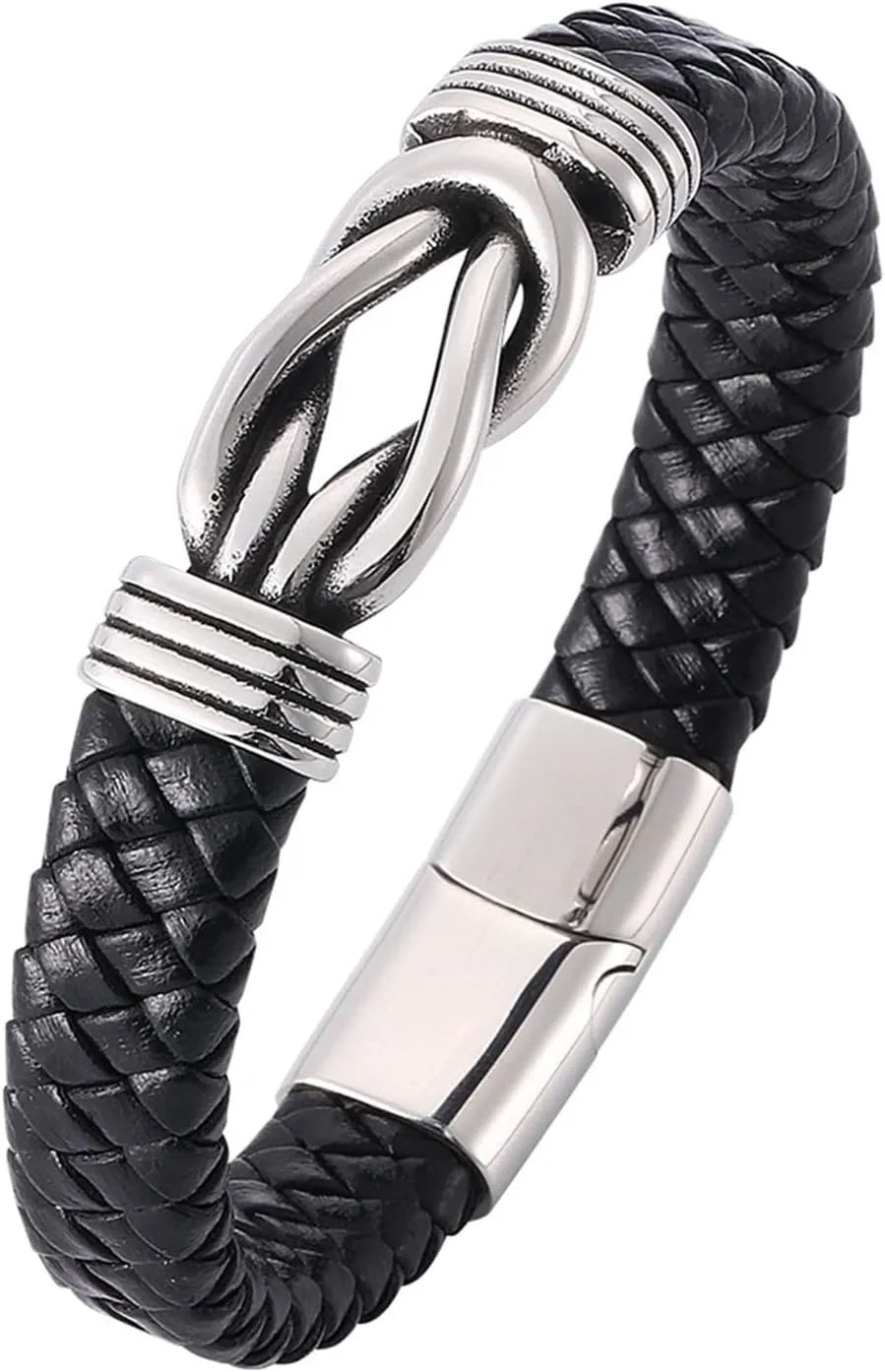 Mens Leather Bracelets, Black Gothic Charm Bracelet, Buckle Braided Friendship Bracelets for Brother