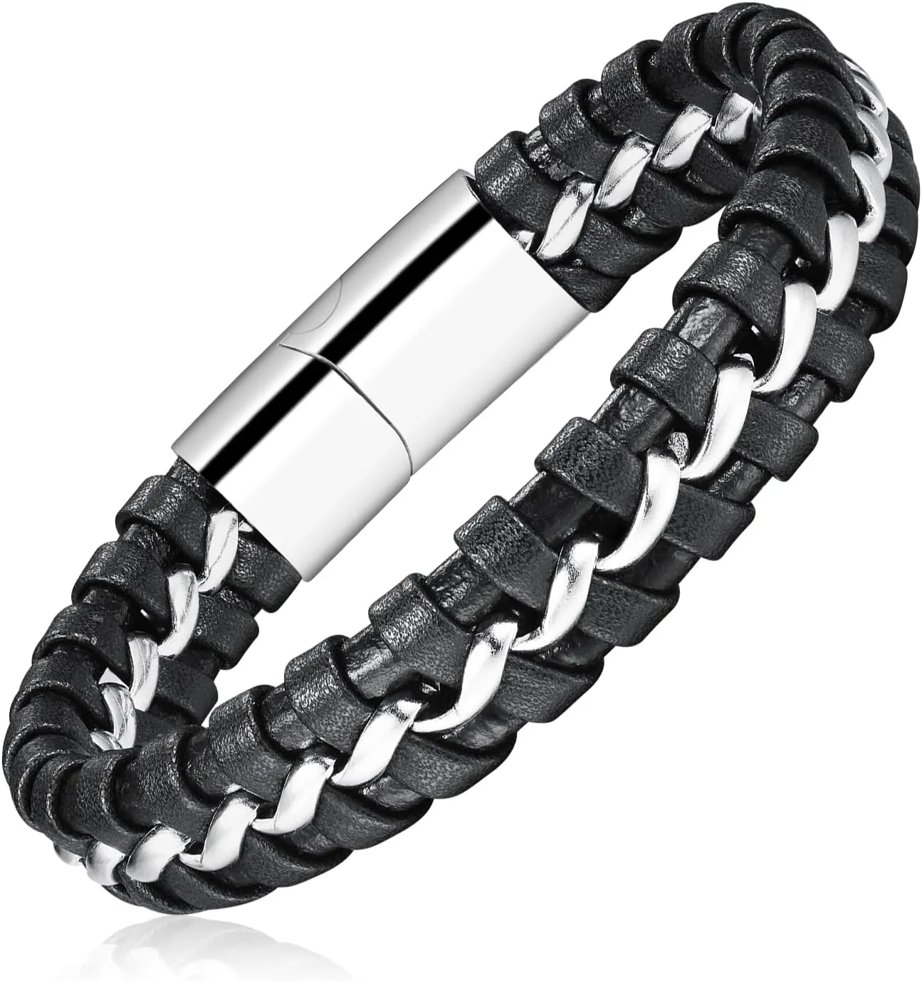 Mens Leather Bracelets Braided Men's bracelet Braided bracelets for Men Black Jewelry for Men Personalized Gifts Multi-strand Braiding Stainless Steel Buckle with Gift Box
