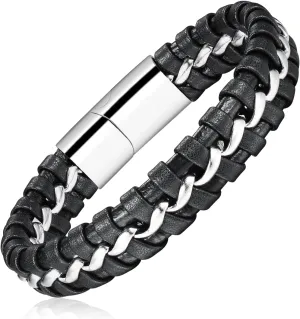 Mens Leather Bracelets Braided Men's bracelet Braided bracelets for Men Black Jewelry for Men Personalized Gifts Multi-strand Braiding Stainless Steel Buckle with Gift Box