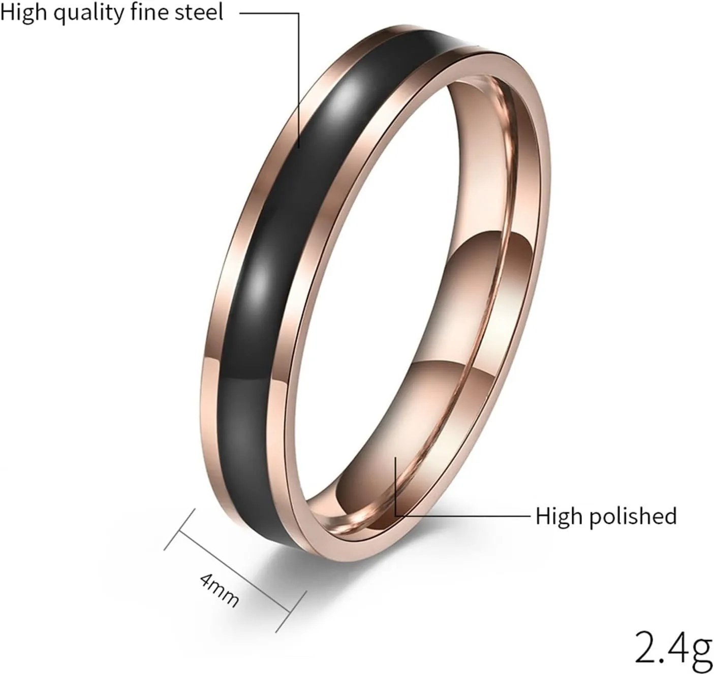 Men's Rings Fashion, Steel Rings for Women 4mm Rose Gold Ring with Enamel Engagement Couple Rings
