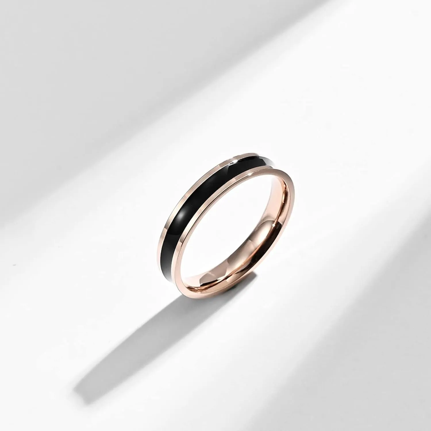 Men's Rings Fashion, Steel Rings for Women 4mm Rose Gold Ring with Enamel Engagement Couple Rings
