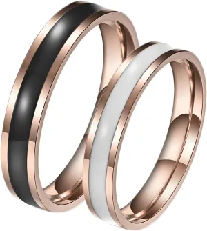 Men's Rings Fashion, Steel Rings for Women 4mm Rose Gold Ring with Enamel Engagement Couple Rings