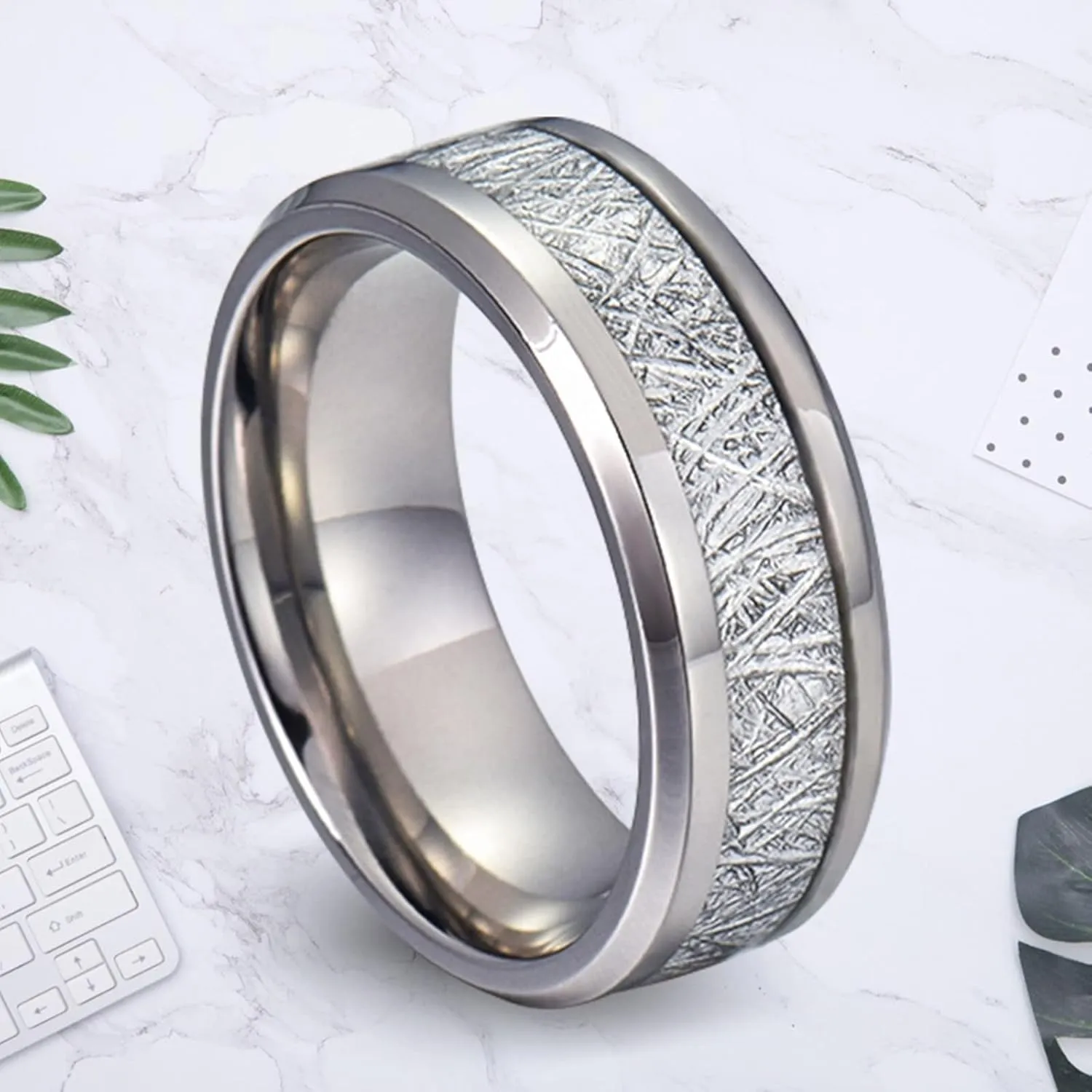 Men's Rings Silver, Stainless Steel Engagement Rings 8mm Silver Ring Inlay Silver Metal Engagement Couple Rings