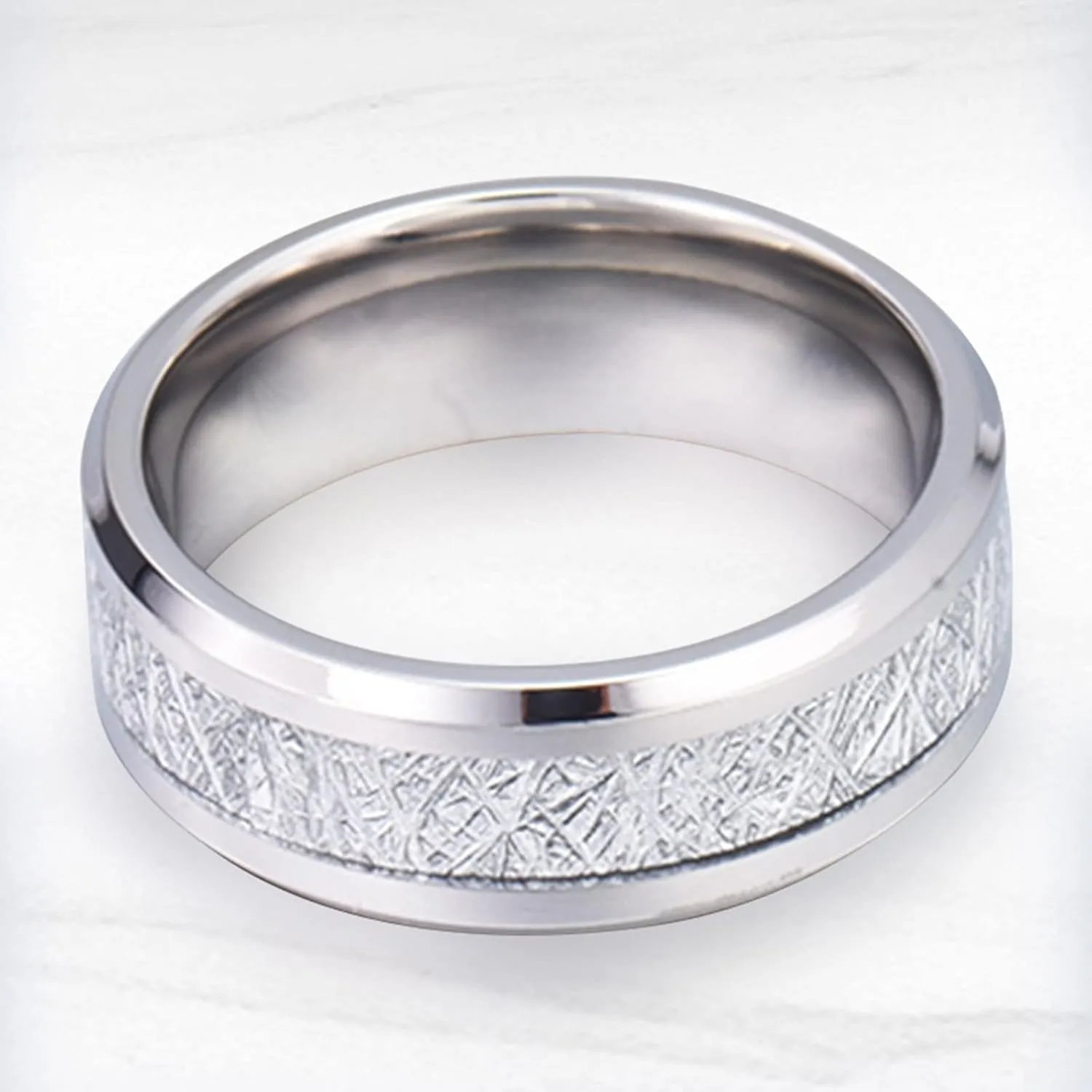 Men's Rings Silver, Stainless Steel Engagement Rings 8mm Silver Ring Inlay Silver Metal Engagement Couple Rings