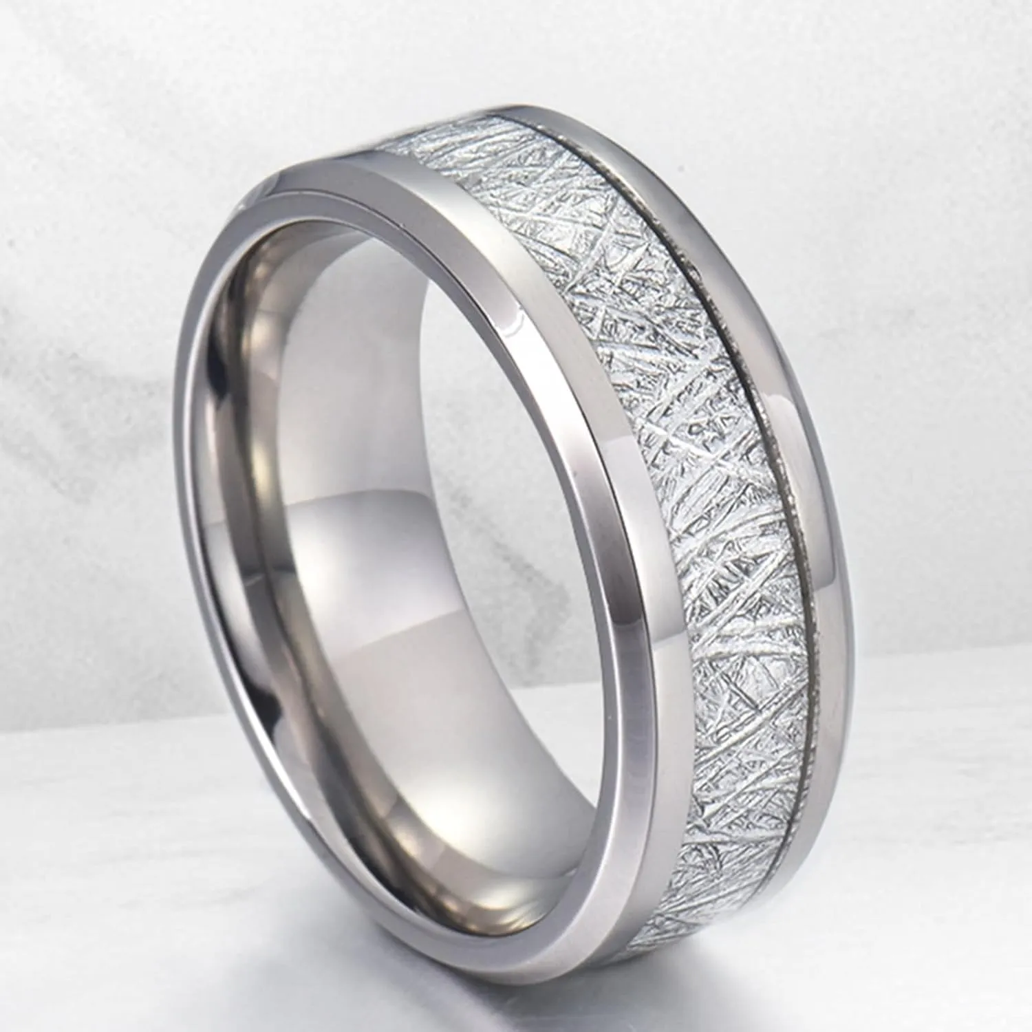 Men's Rings Silver, Stainless Steel Engagement Rings 8mm Silver Ring Inlay Silver Metal Engagement Couple Rings