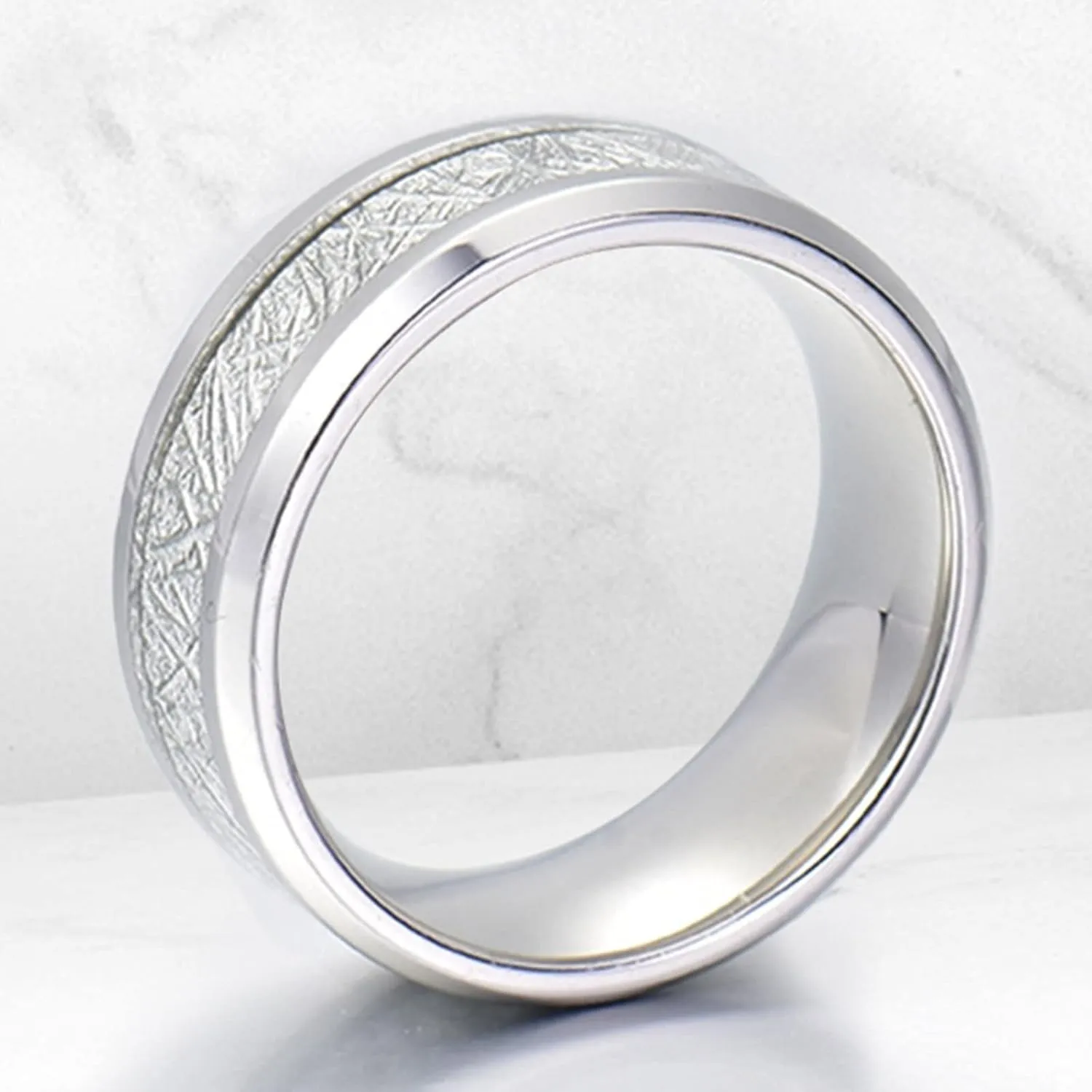 Men's Rings Silver, Stainless Steel Engagement Rings 8mm Silver Ring Inlay Silver Metal Engagement Couple Rings