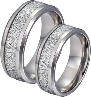 Men's Rings Silver, Stainless Steel Engagement Rings 8mm Silver Ring Inlay Silver Metal Engagement Couple Rings