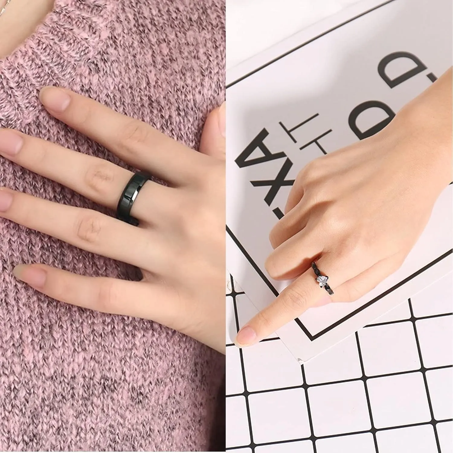 Men's Wedding Rings, Steel Rings for Women Black Silver Ring 6mm Men's and Women's Fashion Rings