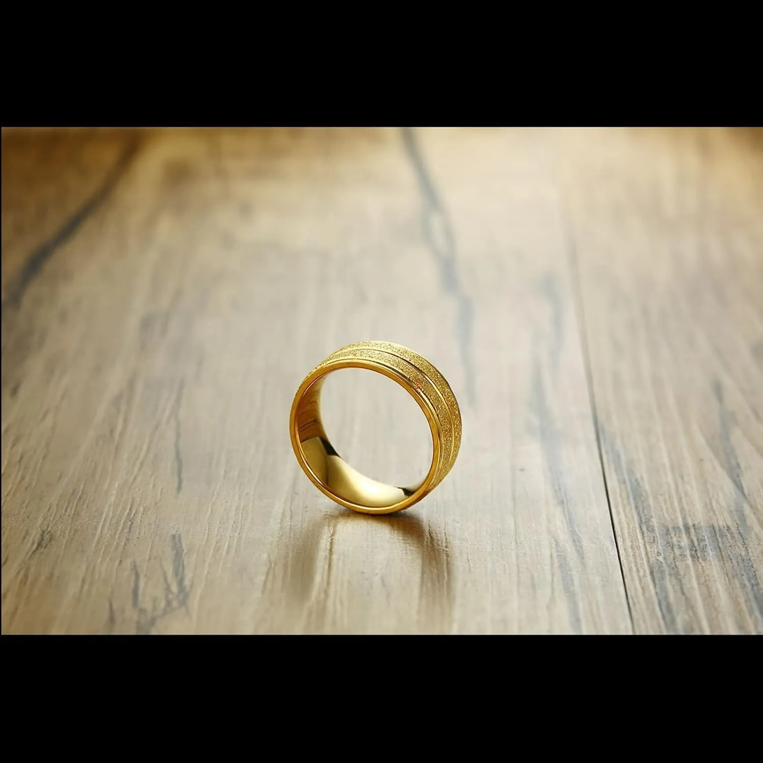 Metal Rings for Women, Mens Rings Stainless Steel Gold Matte Ring 8mm Engagement Couple Rings