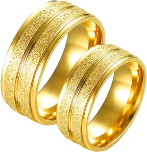 Metal Rings for Women, Mens Rings Stainless Steel Gold Matte Ring 8mm Engagement Couple Rings