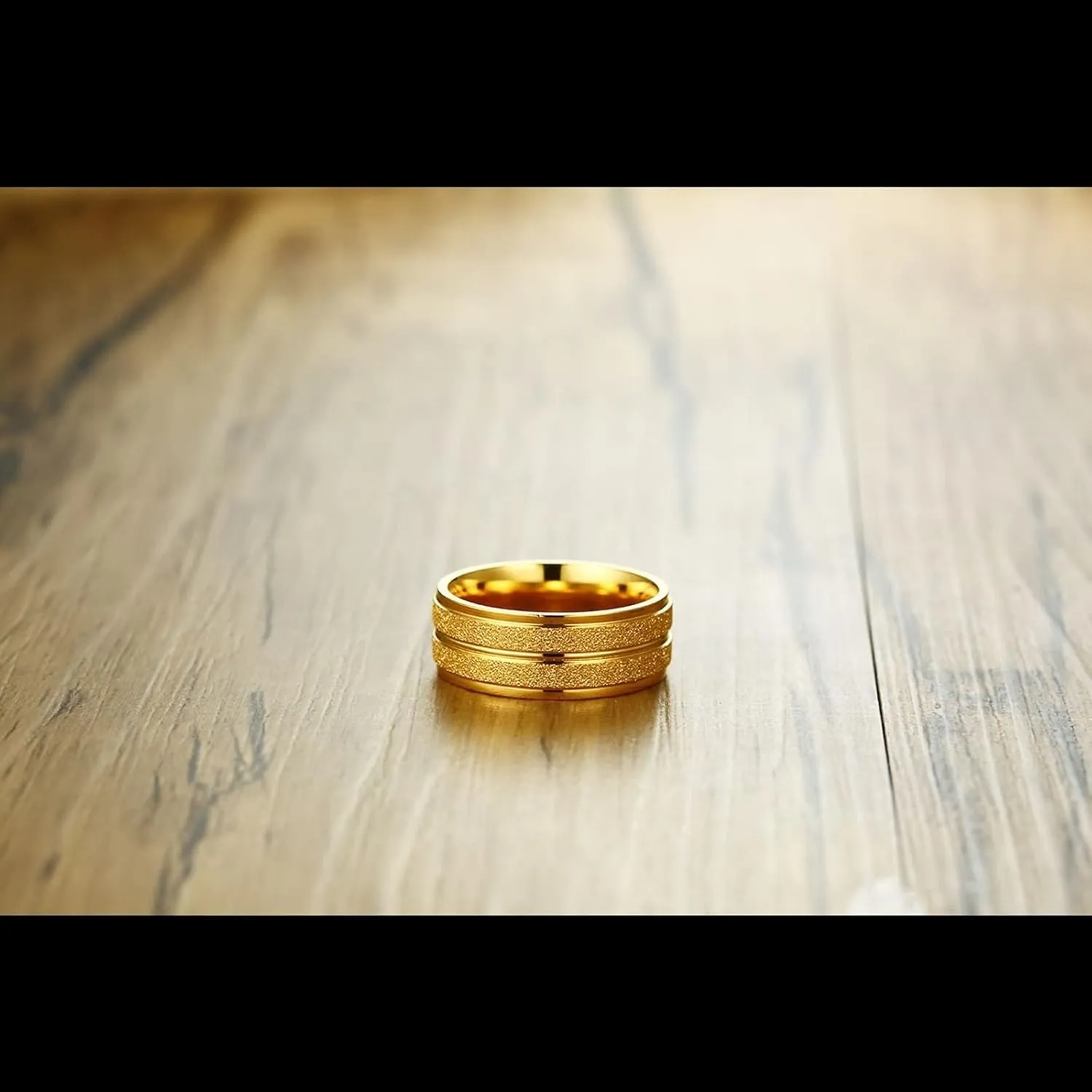 Metal Rings for Women, Mens Rings Stainless Steel Gold Matte Ring 8mm Engagement Couple Rings