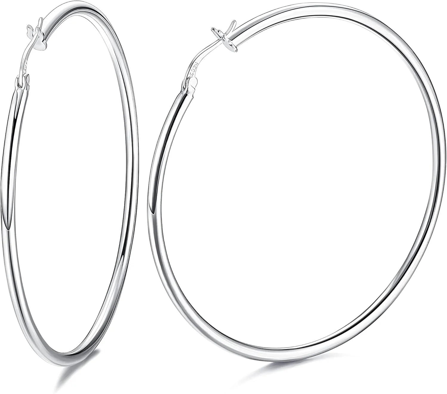 Milacolato 925 Sterling Silver Hoop Earrings for Women 18K White Gold Plated 2.5mm Chunky Huggie Hoop Earrings Hypoallergenic Lightweight Round-Tube Circle Small Big Hoop Earrings 13/15/20/25/30/40/50/60mm