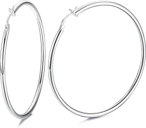 Milacolato 925 Sterling Silver Hoop Earrings for Women 18K White Gold Plated 2.5mm Chunky Huggie Hoop Earrings Hypoallergenic Lightweight Round-Tube Circle Small Big Hoop Earrings 13/15/20/25/30/40/50/60mm