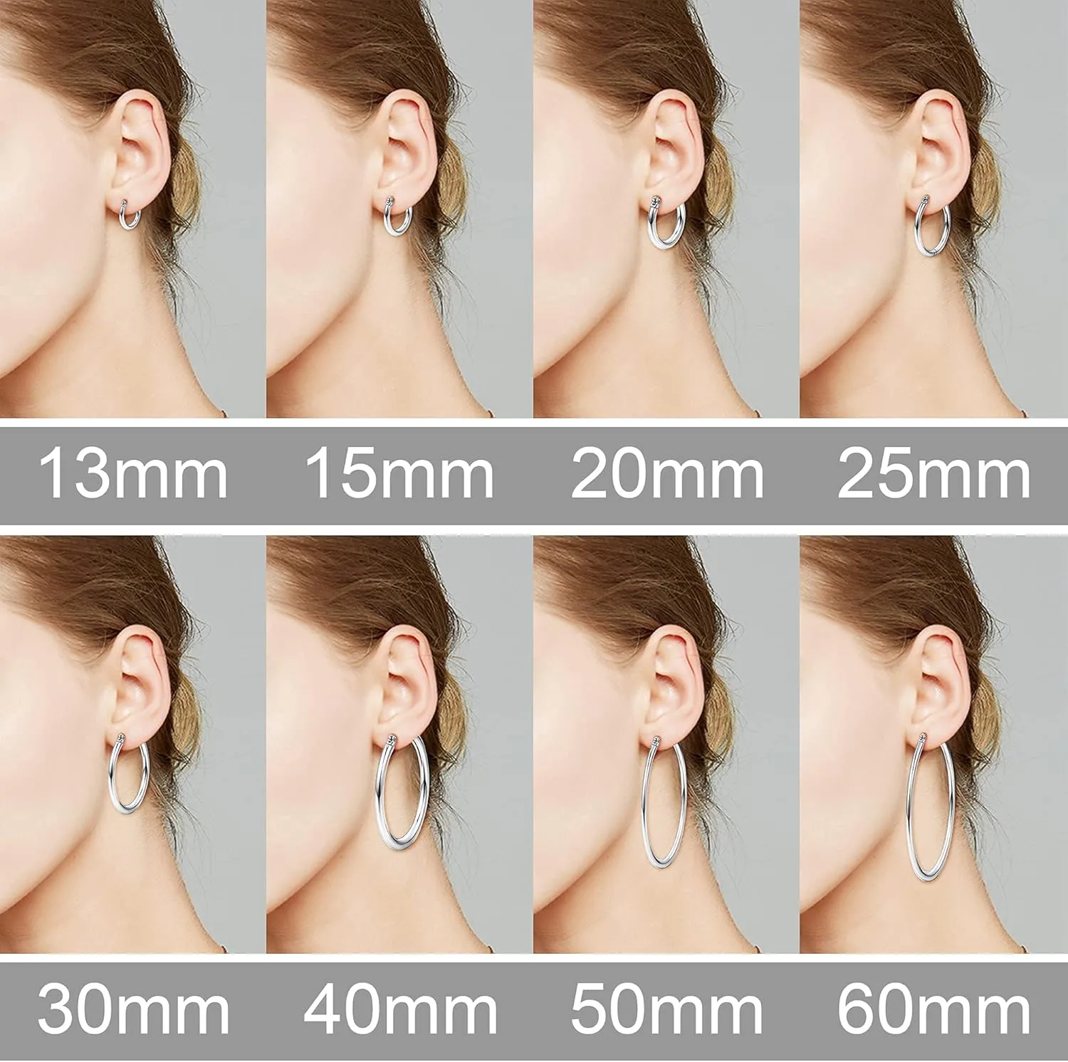Milacolato 925 Sterling Silver Hoop Earrings for Women 18K White Gold Plated 2.5mm Chunky Huggie Hoop Earrings Hypoallergenic Lightweight Round-Tube Circle Small Big Hoop Earrings 13/15/20/25/30/40/50/60mm