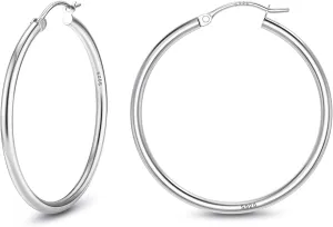 MILACOLATO Sterling Silver Hoop Earrings 2mm Thin Hoop Earrings 18K White Gold Plated Huggie Hoops Earrings Size Available Small Medium Large Hoop Earrings for Women 13/15/20/25/30/40/50/60mm