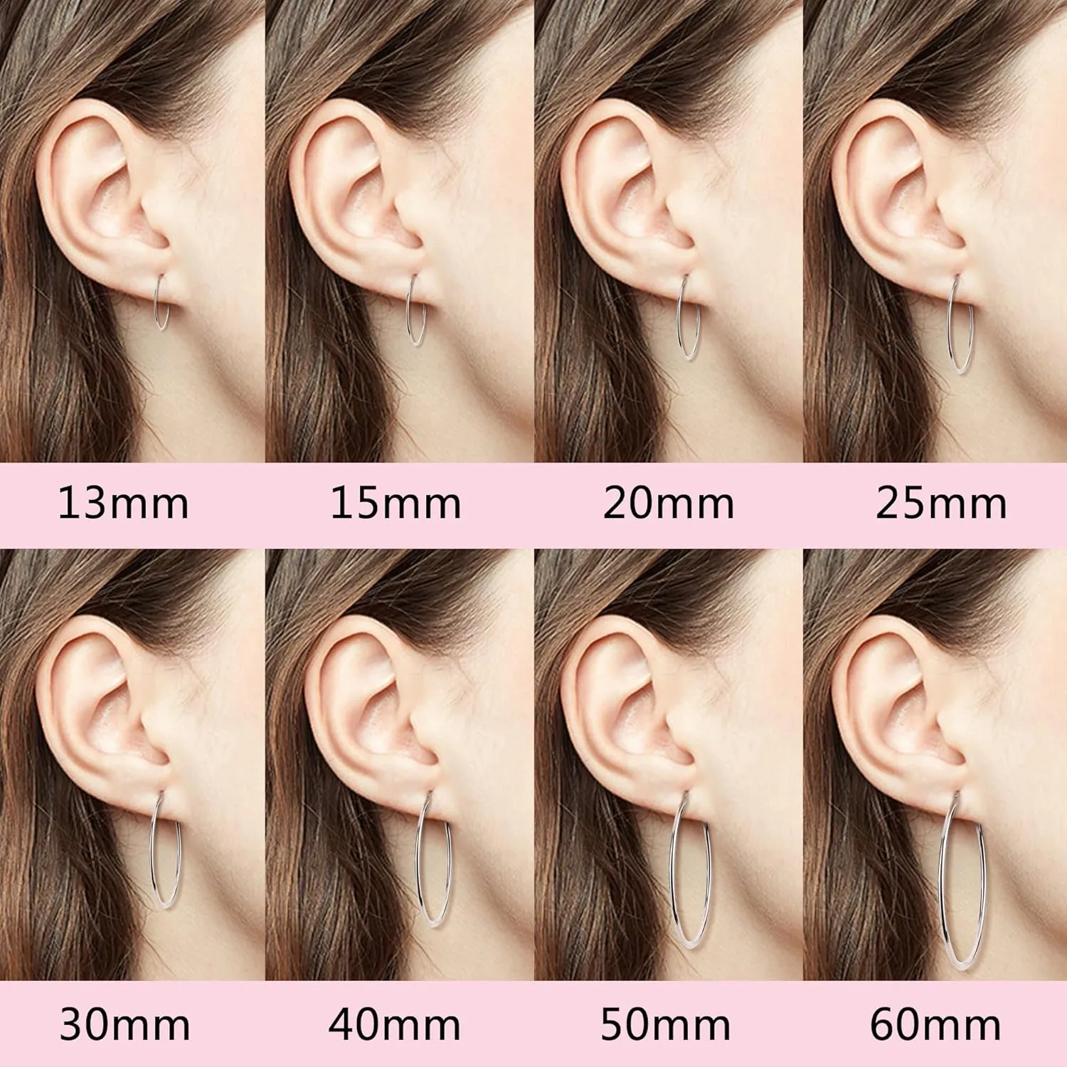 MILACOLATO Sterling Silver Hoop Earrings 2mm Thin Hoop Earrings 18K White Gold Plated Huggie Hoops Earrings Size Available Small Medium Large Hoop Earrings for Women 13/15/20/25/30/40/50/60mm
