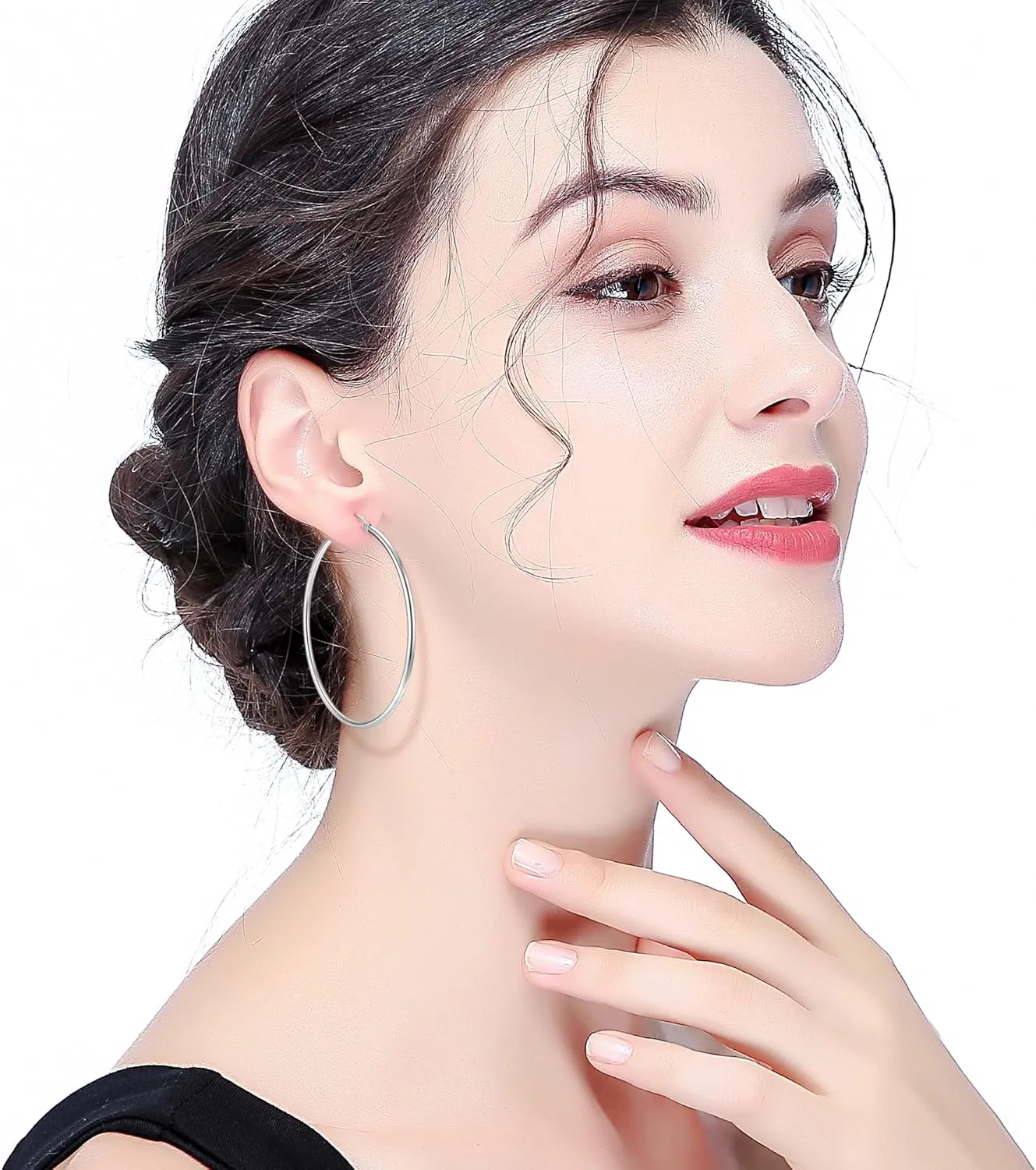 MILACOLATO Sterling Silver Hoop Earrings 2mm Thin Hoop Earrings 18K White Gold Plated Huggie Hoops Earrings Size Available Small Medium Large Hoop Earrings for Women 13/15/20/25/30/40/50/60mm