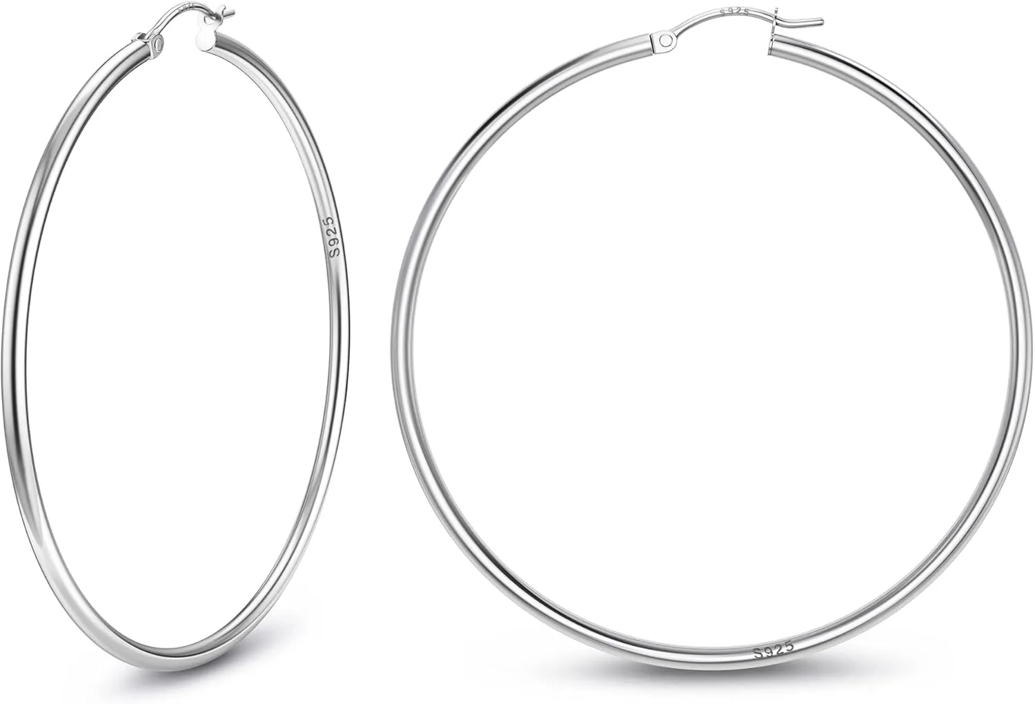 MILACOLATO Sterling Silver Hoop Earrings 2mm Thin Hoop Earrings 18K White Gold Plated Huggie Hoops Earrings Size Available Small Medium Large Hoop Earrings for Women 13/15/20/25/30/40/50/60mm