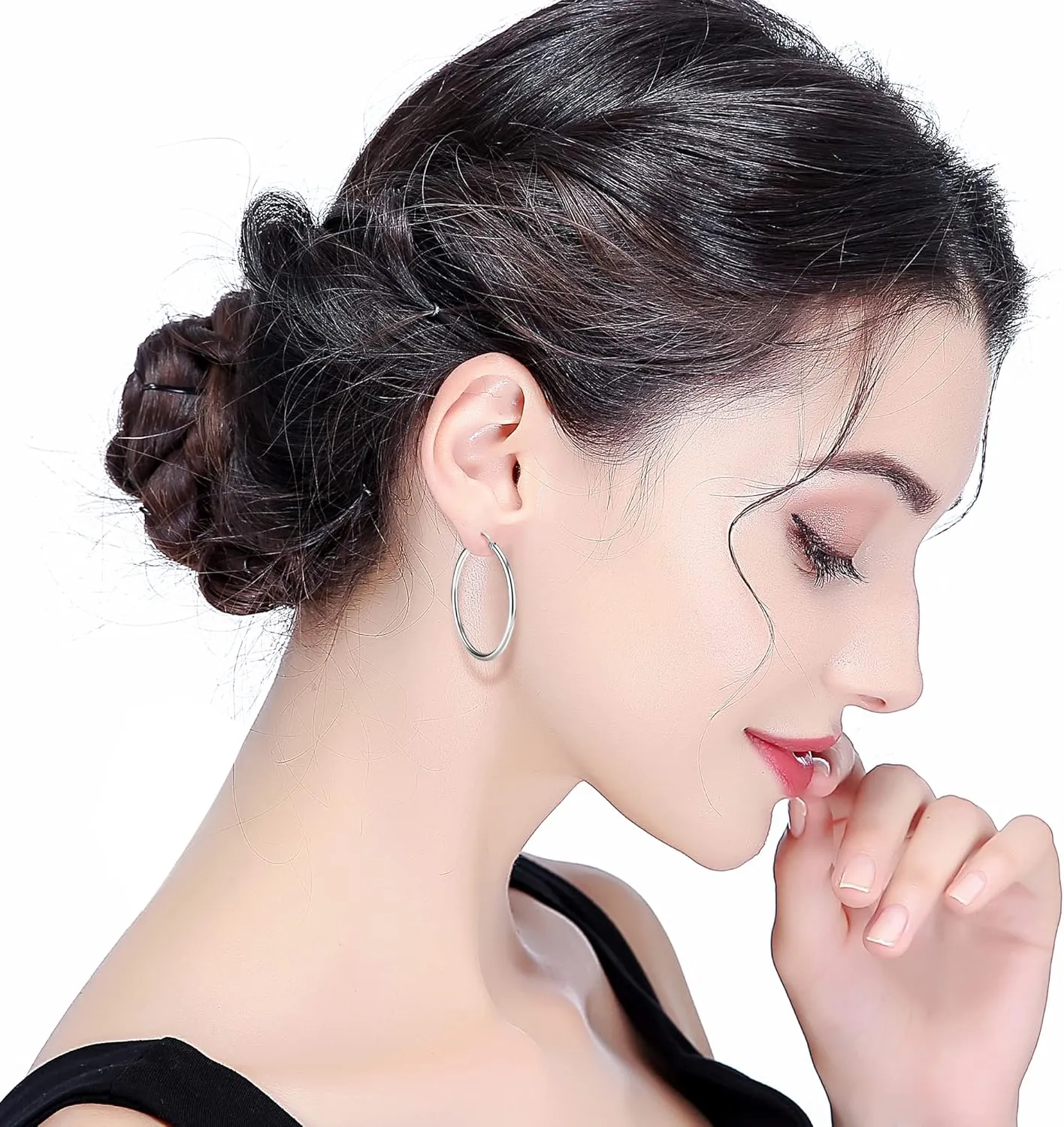 MILACOLATO Sterling Silver Hoop Earrings 2mm Thin Hoop Earrings 18K White Gold Plated Huggie Hoops Earrings Size Available Small Medium Large Hoop Earrings for Women 13/15/20/25/30/40/50/60mm