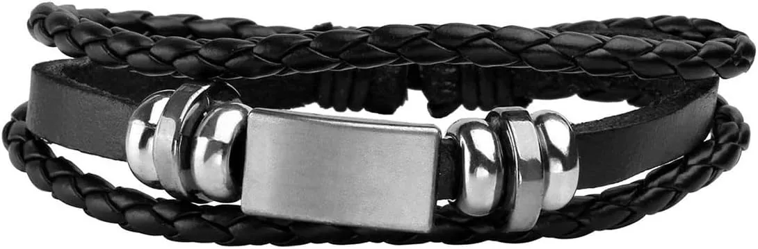 MILAKOO 4Pcs Punk Gothic Braided Leather Bracelet for Women Men with Stone Beads Stretch Wristband Adjustbale