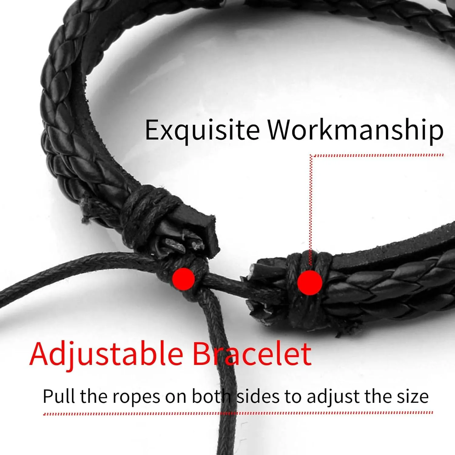 MILAKOO 4Pcs Punk Gothic Braided Leather Bracelet for Women Men with Stone Beads Stretch Wristband Adjustbale