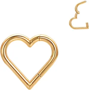 Mini Heart Hoop Earrings Unisex Titanium Nose Ring Hypoallergenic Helix Septum Ring Tragus Cartilage Stainless Steel Hoop Earrings Piercing JewelryGold 1Pcs, Single