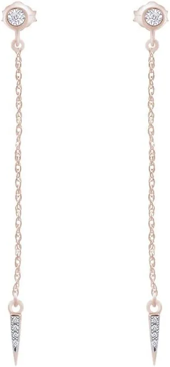 Minimalist Dainty Delicate 14K Gold Plated 925 Sterling Silver Natural Diamond Accent Chain Drop Dangle Chain Earring For Women (0.02 Cttw, I-J Color, I2-I3 Clarity)